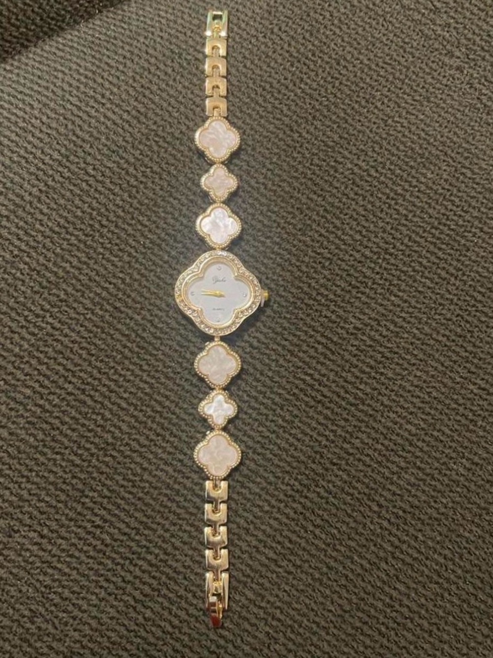 Gold-Tone Women’s Bracelet Watch with Mother-of-Pearl Clovers